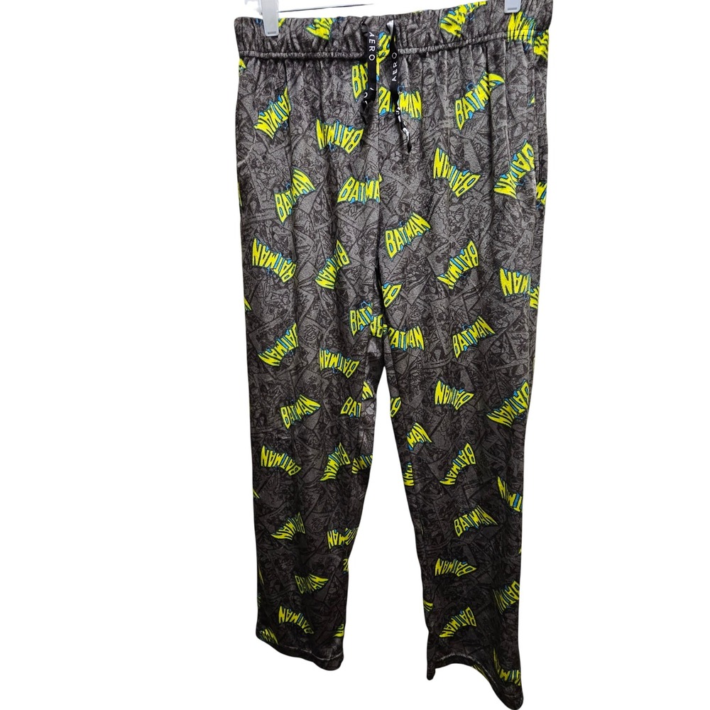 Aeropostale DC Comics Batman Pajama Pants Medium Grey Yellow Comic Superhero